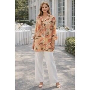 Alfred Dunner Sheer Floral Chiffon Crinkle 3/4 Sleeve Blouse Sz 18W Career Party